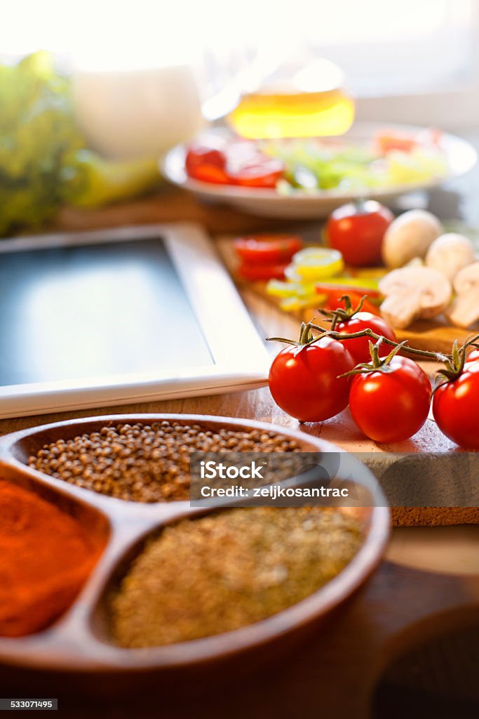 Vegetables variety and tablet computer 2015 Stock Photo