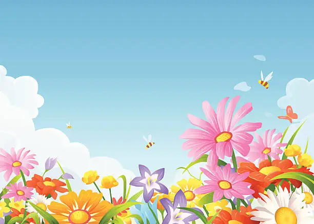 Vector illustration of Beautiful Flowers On A Meadow