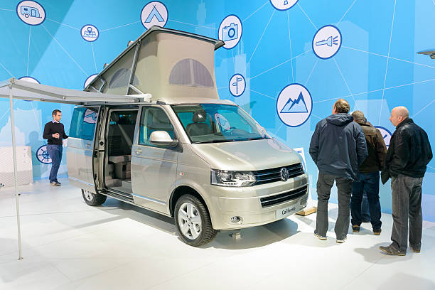 Brussels, Belgium - January 15, 2015: Group of people looking at a Volkswagen California Camper Van on display during the 2015 Brussels motor show. 