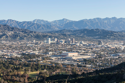 Mountaintop view of Glendale and Los Angeles, California.