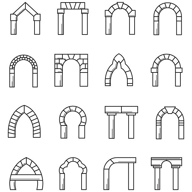 ilustrações de stock, clip art, desenhos animados e ícones de linha preta ícones coleção de vetores de arcos - greek revival style