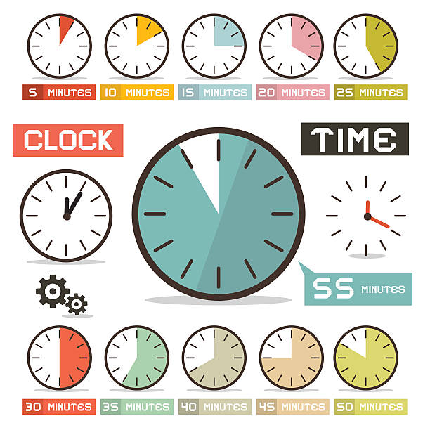시계 시간 벡터 세트를 평편 디자인식 스타일 - 10 seconds or greater stock illustrations