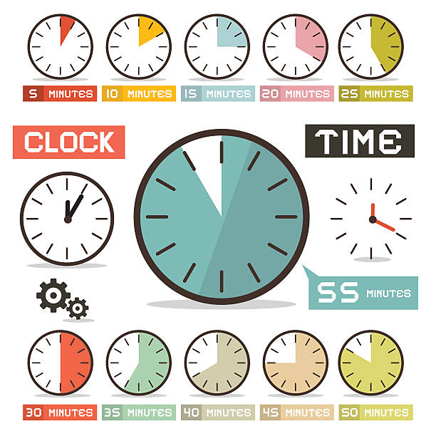 Clock - Hours Vector Set in Flat Design Style Clock - Hours Vector Set in Flat Design Style Isolated on White Background five minutes stock illustrations