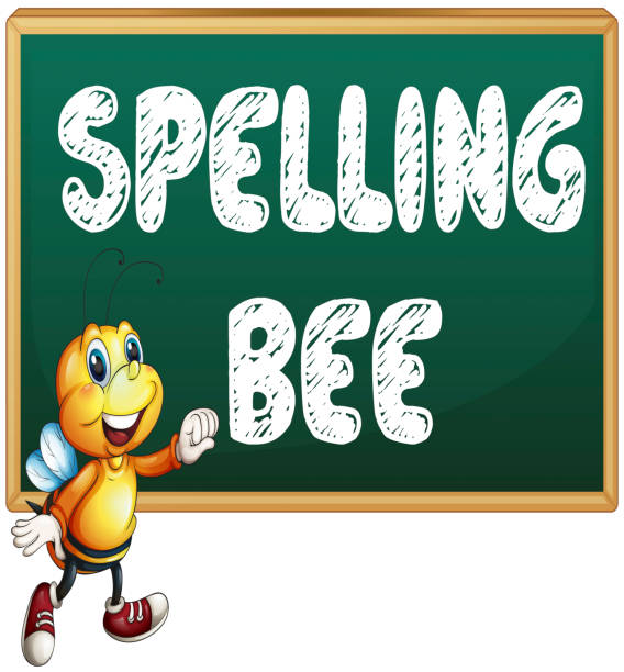 Spelling bee Illustration of a bee flying in front of a board spelling bee stock illustrations