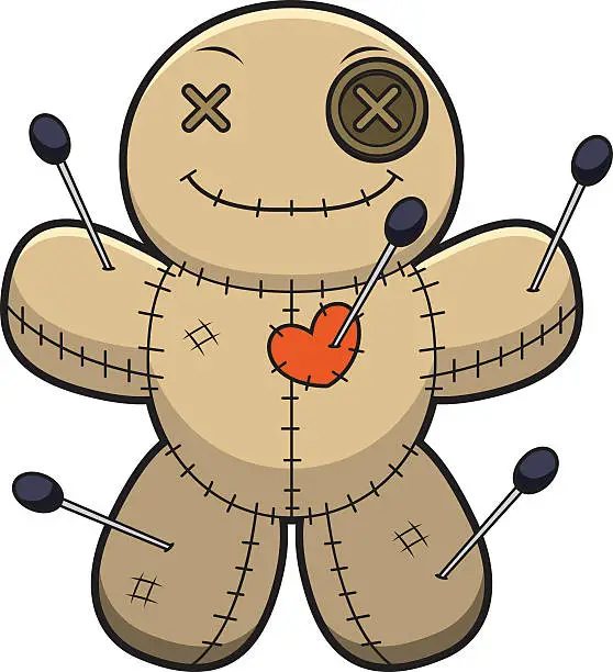 Vector illustration of Happy Cartoon Voodoo Doll