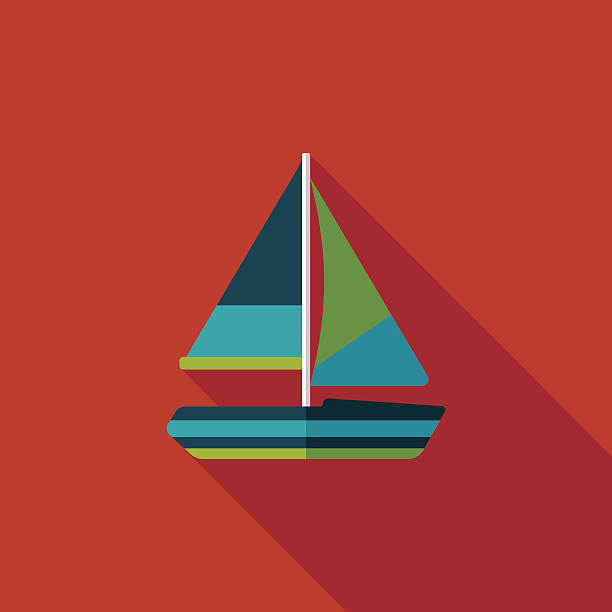 ilustrações, clipart, desenhos animados e ícones de o transporte de barco ícone plana com sombra longa, eps10 - vehicle trailer nautical vessel speedboat motorboat