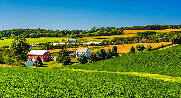 View of a farm in rural York County, Pennsylvania. stock photo