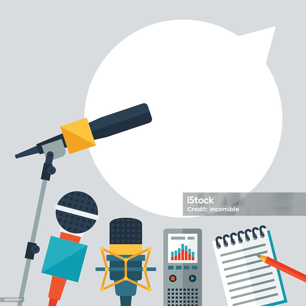 Background with journalism icons. Background with journalism icons. Mass media and press conference concept symbols in flat style. Journalist stock vector