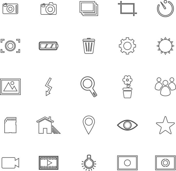 fotografie linie icons auf weißem hintergrund - mittelformat kamera stock-grafiken, -clipart, -cartoons und -symbole