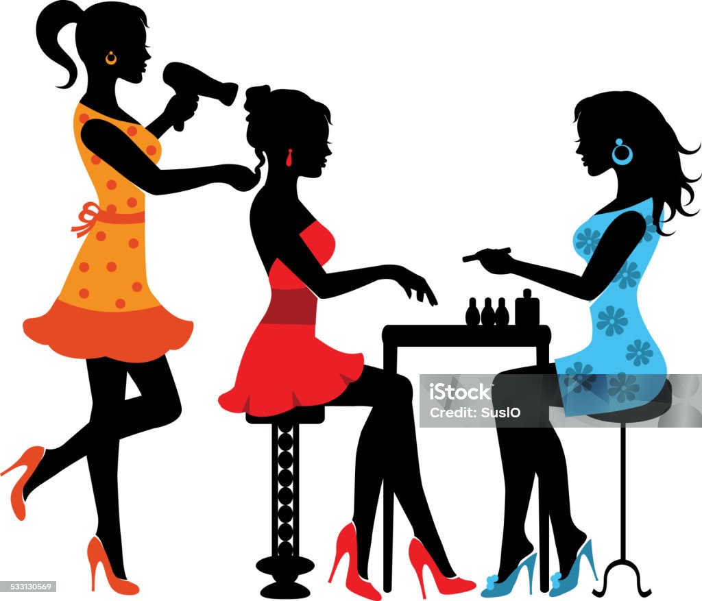 Woman in a beauty salon Woman in a beauty salon with a Manicurist and hairdresser 2015 stock vector