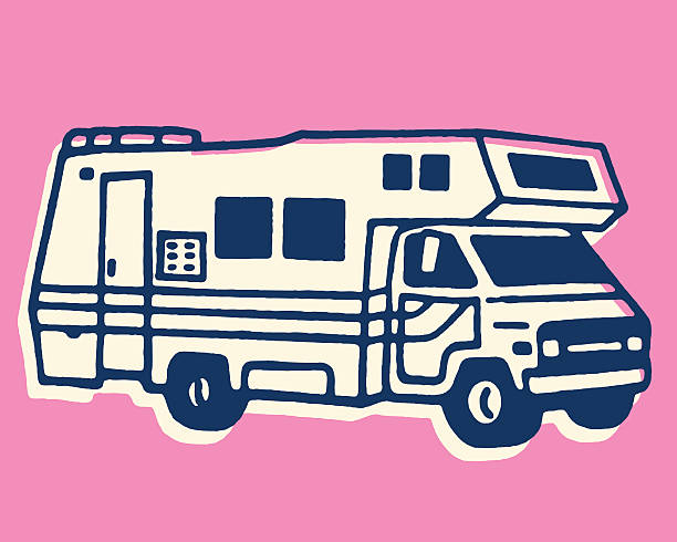 illustrazioni stock, clip art, cartoni animati e icone di tendenza di roulotte camper che esce fuori strada - rv