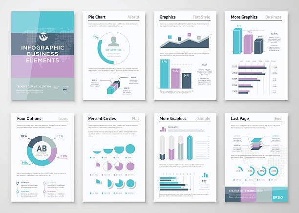 Business vector graphics for modern creative infographics Business vector graphics for modern creative infographics. Big set of modern infographic vector elements for web, print, magazine, flyer, brochure, media, marketing and advertising concepts. demographics infographics stock illustrations