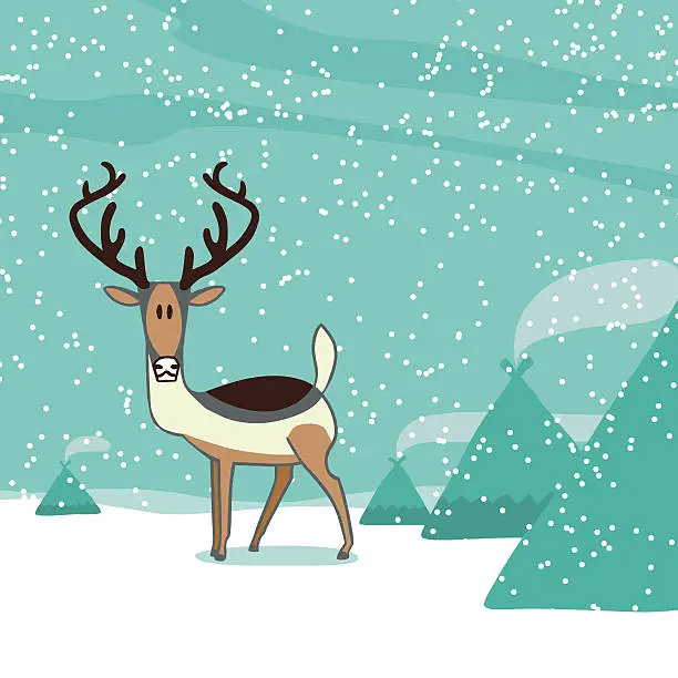 Vector illustration of cartoon reindeer at the North pole