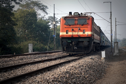 Indian Passenger Train Entering in to the Station.
