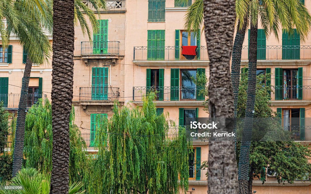 mediterranean  feeling - typical facade and palms Mediterran feeling - typical facade and palms of Mallorca 2015 Stock Photo