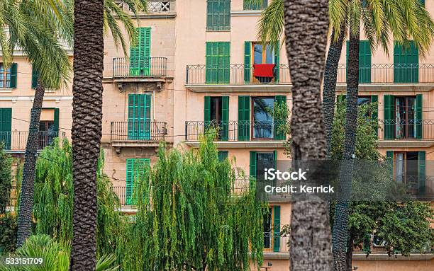 Mediterranean Feeling Typical Facade And Palms Stock Photo - Download Image Now - 2015, Balcony, Balearic Islands