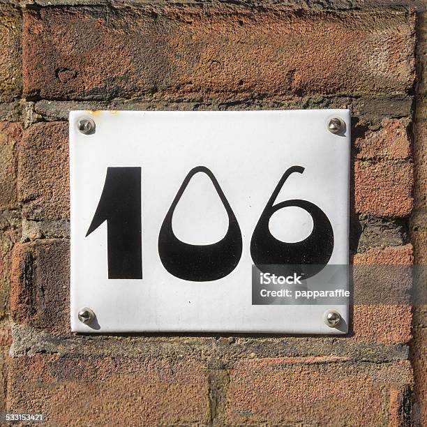 House Number 106 Stock Photo - Download Image Now - 2015, Alphabet, Black Color