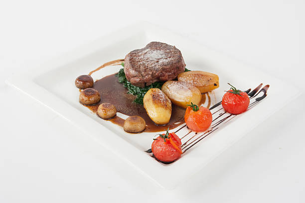 beef steak with roasted patatoes stock photo