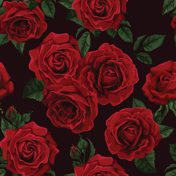 ilustraciones, imágenes clip art, dibujos animados e iconos de stock de patrones sin fisuras con rosas rojas - rose valentines day flower single flower