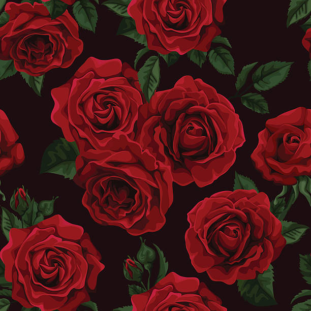 seamless pattern with red roses - botany illustration and painting single flower image stock illustrations