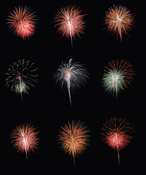 istock Fireworks selection on black background in different colors 533154731