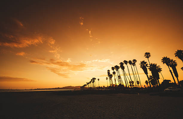 Sunset over sea shore, evening coast landscape. Motril beach, Andalusia Spain.