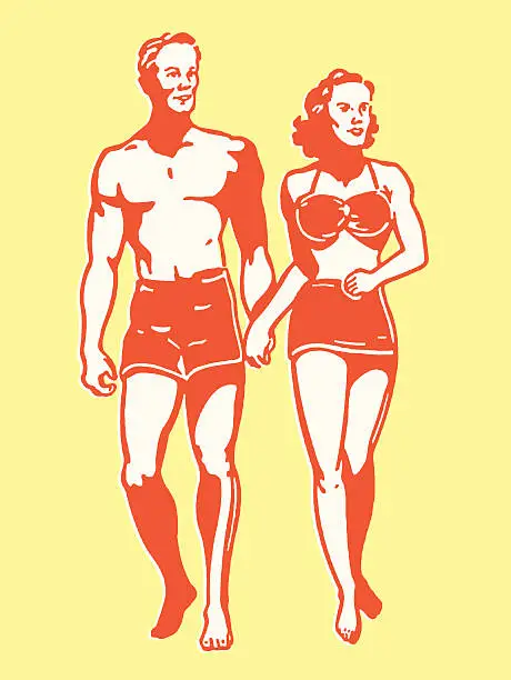 Vector illustration of Couple Walking on Beach