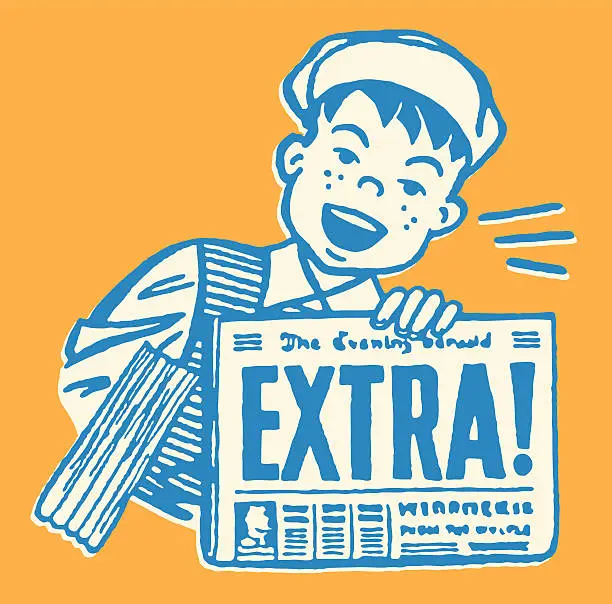 Vector illustration of Boy with Extra Version of Newspaper