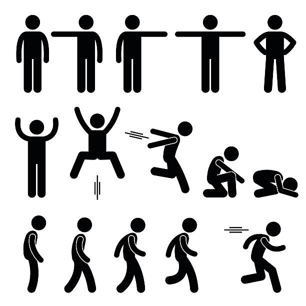 illustrations, cliparts, dessins animés et icônes de les postures d'yoga stick figure pictogram icônes - lift arm