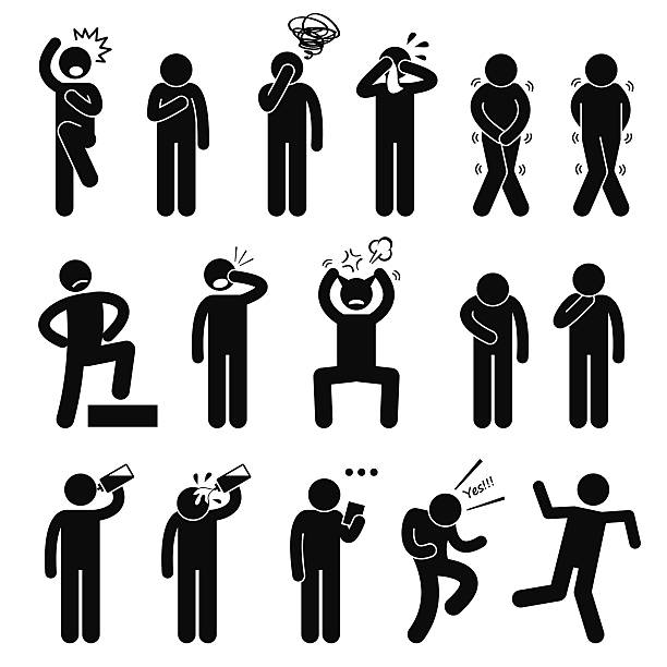 die action posen stellungen stick figure pictogram icons - people the human body human head human face stock-grafiken, -clipart, -cartoons und -symbole