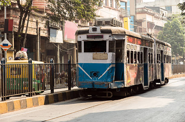 Heritage tramways of Calcutta Historic and heritage tram of Calcutta running through part of the old town. kolkata stock pictures, royalty-free photos & images