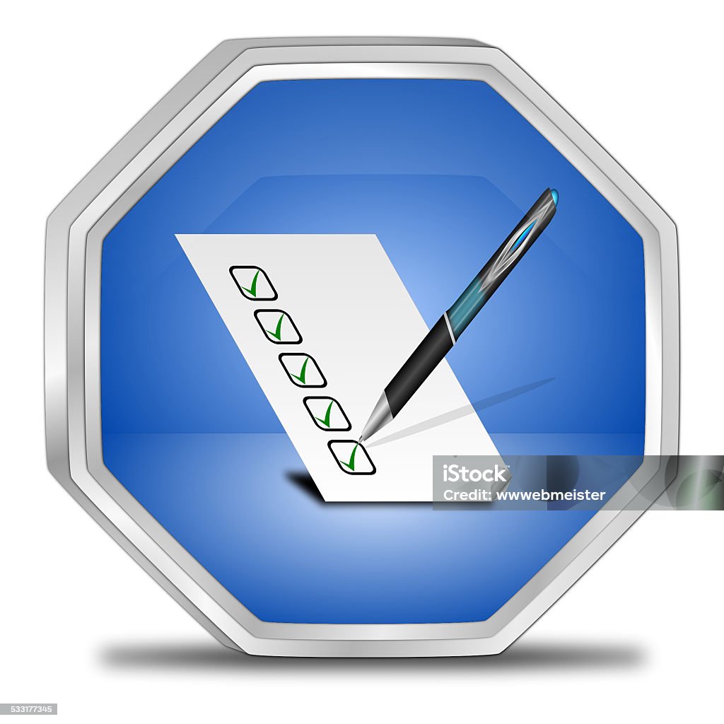 Button with check list decorative blue button with check list 2015 stock illustration