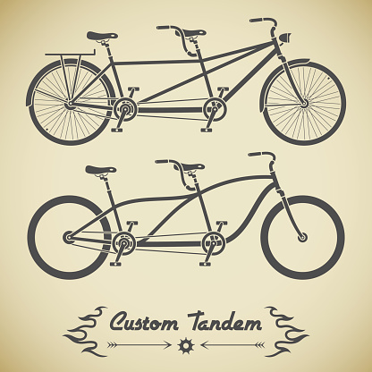 Collection of detailed classic tandem bicycles in flat style