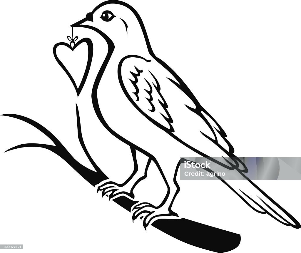 Bird brought the heart in a gift Vector illustrations of contour of birds sitting on a branch and holding in the beak gift heart 2015 stock vector