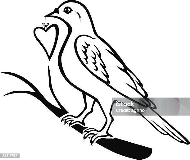 Bird Brought The Heart In A Gift Stock Illustration - Download Image Now - 2015, Animal, Animal Body Part