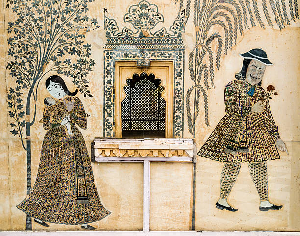 Romantic wall painting in City Palace, Udaipur, India Romantic fresco painted in City Palace, Udaipur, India udaipur stock pictures, royalty-free photos & images