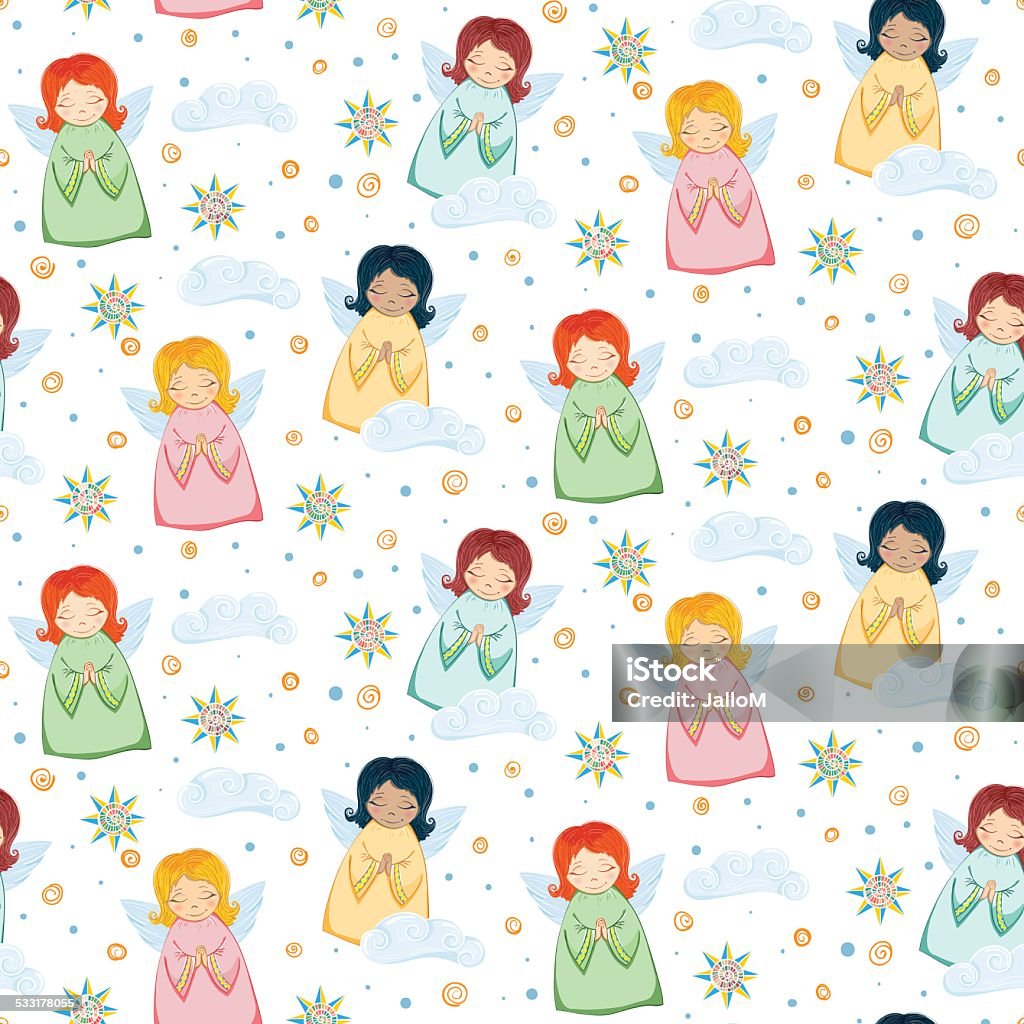 Little Cute Angels Seamless Pattern with Little Cute Angels. Vector Illustration. 2015 stock vector