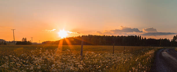 Sunset on countryside stock photo