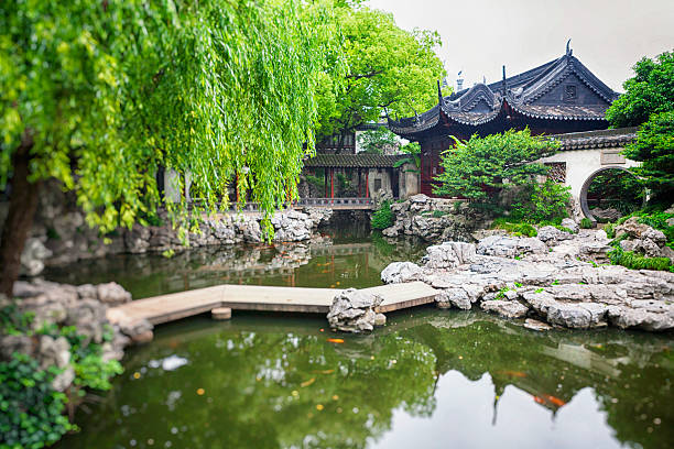 Yu Yuan Gardens in Old City of Shanghai, China. The garden was constructed in 1577 during the Ming Dynasty.