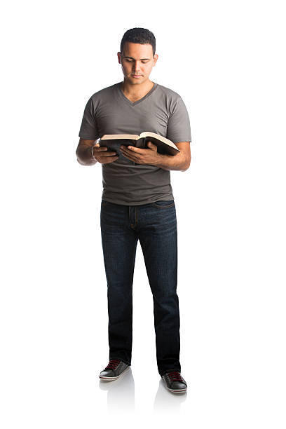 mann liest ein buch - bible holding reading book stock-fotos und bilder