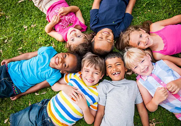 School kids play outside