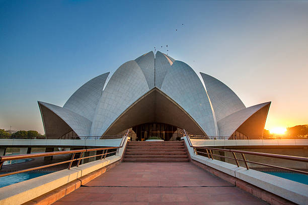 Lotus Temple Sunset in Lotus Tempel, New Delhi. delhi stock pictures, royalty-free photos & images