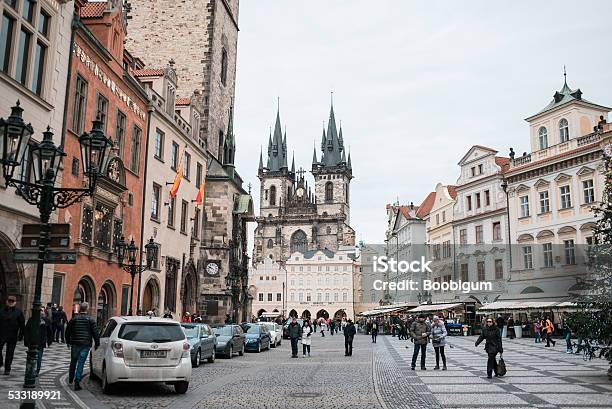 Old Town Square In Prague With Tourists Stock Photo - Download Image Now - 2015, Architecture, Astronomical Clock