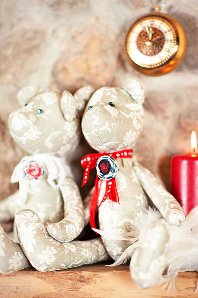 istock Two handmade provence tilda bear toys on festive background 533190921