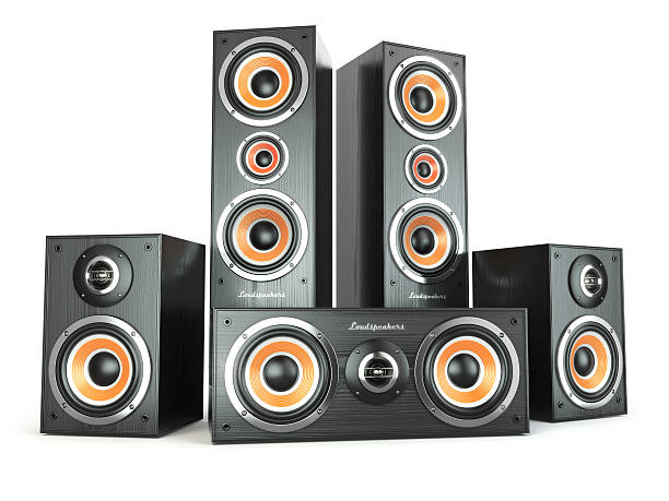 istock Group of audio speakers. Loudspeakers isolated on white. 533191821