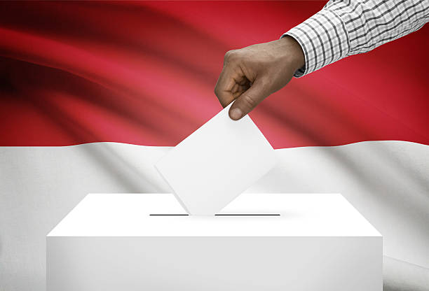 Ballot box with national flag on background - Indonesia stock photo