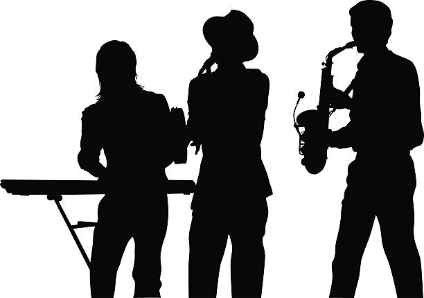 ilustrações de stock, clip art, desenhos animados e ícones de grupo de sopro - popular music concert singer silhouette musical band