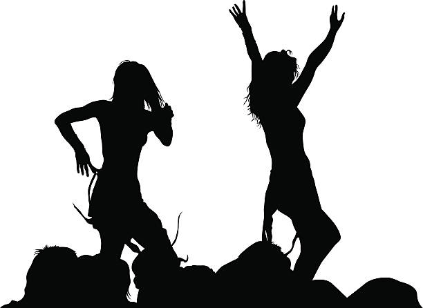 Dancer girls Silhouettes of young dancing girls on a white background vex nightclub stock illustrations