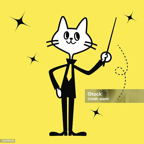 Business Cat Holding A Pointing Stick Stock Illustration - Download Image Now - Undomesticated Cat, Necktie, 2015