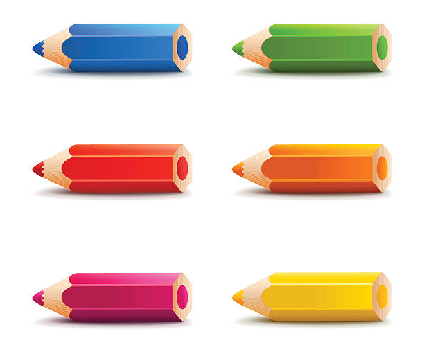 Colorful pencils set with shadow Rainbow colors 3d pencils collection with shadows, isolated on white how to draw a school building clip art stock illustrations